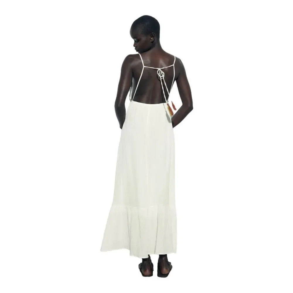 ZARA Oyster White Embroidered Beaded Maxi Dress NWT Sizes S L Boho Resort - Picture 4 of 11